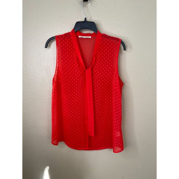Daniel Rainn Womens Red Sleeveless Sheer Tie Neck Polka Dot Blouse Size M - Picture 2 of 7